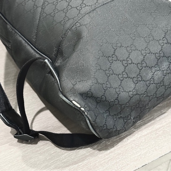 GUCCI Logo Leather Logo Nylon schoolbag Backpack Black - Picture 11 of 14